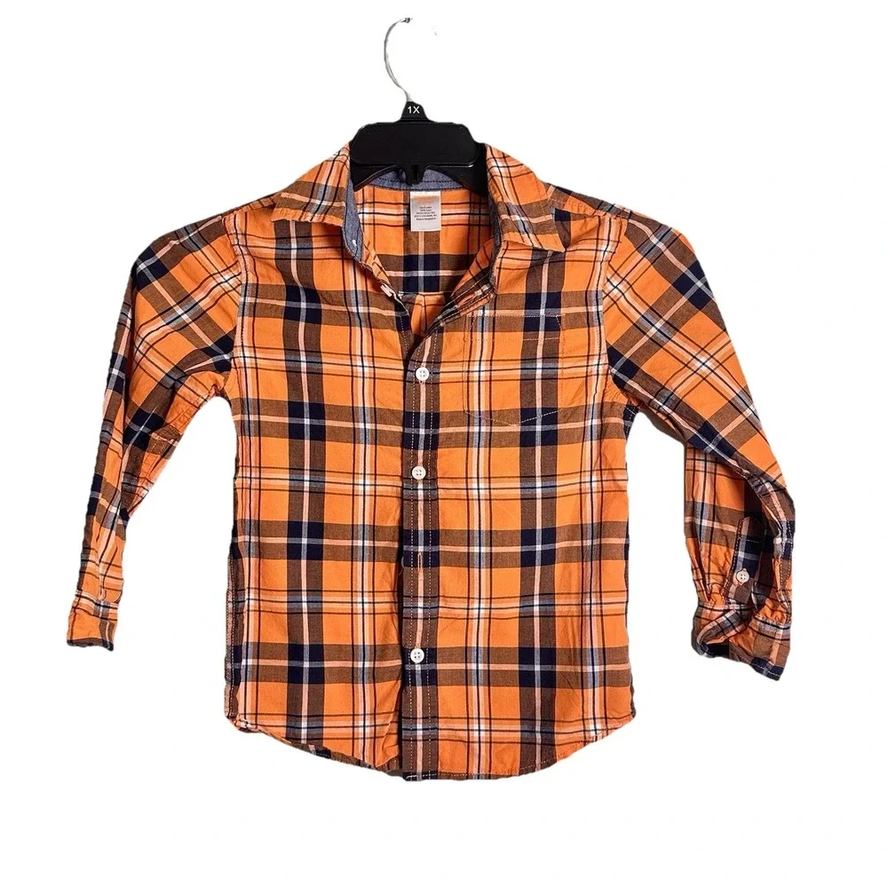 GYMBOREE BUTTON FRONT LONG SLEEVE SHIRT Youth Boy‎ Small 5-6 Orange  PLAID